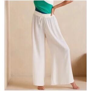 Summersalt Women’s Sz M Ivory Wide Leg Pull On Palazzo Pants Silky Lux